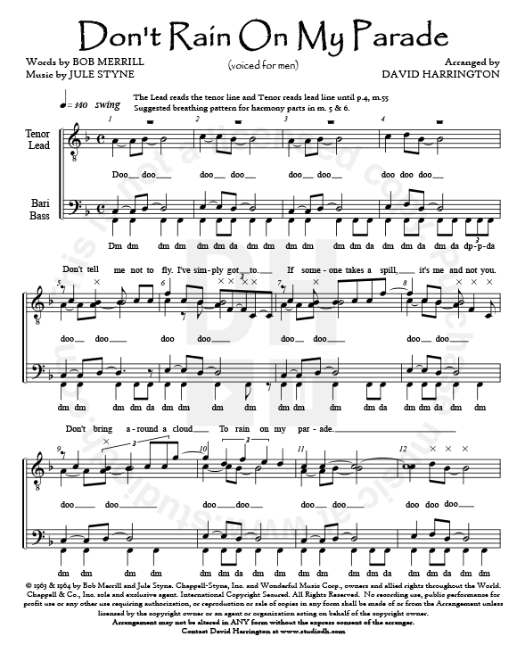 dont rain on my parade mens 4 part chart studiodh rain on my parade sheet music