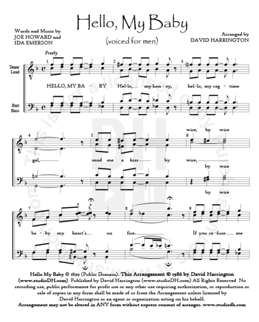 "Hello My Baby" - men's 4-part chart
