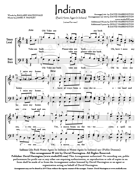 indiana back home again in indiana mens 4 part chart studiodh back home again in indiana sheet music