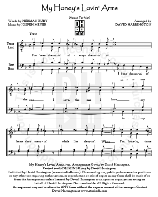 "My Honey’s Lovin’ Arms" mini - men's 4-part chart