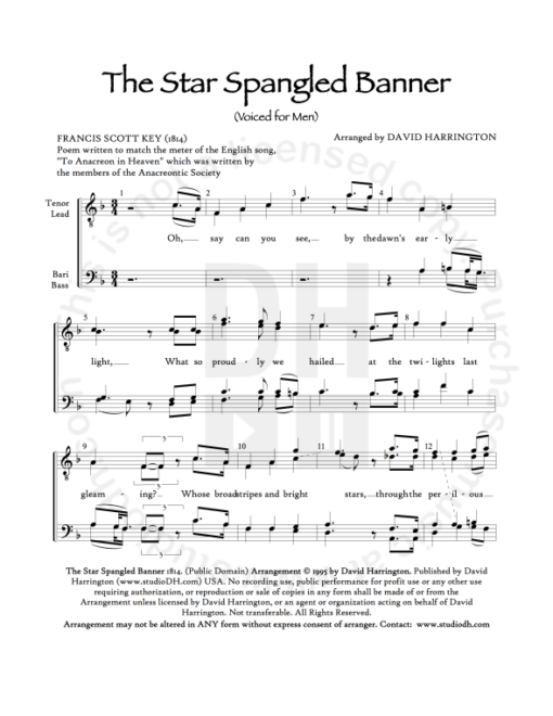 "The Star-Spangled Banner" - men's 4-part chart