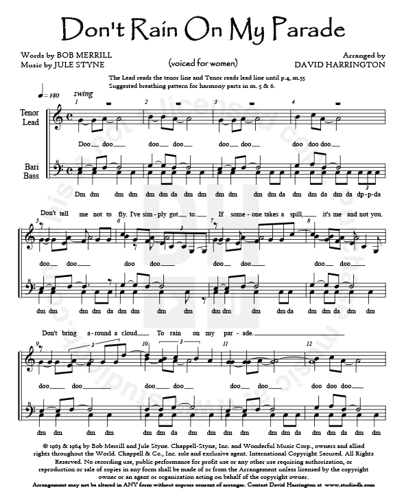 dont rain on my parade womens 4 part chart studiodh rain on my parade sheet music