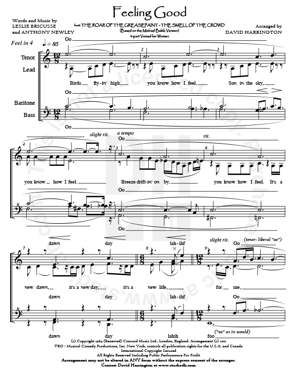 feeling good womens 4 part chart studiodh feeling good sheet music