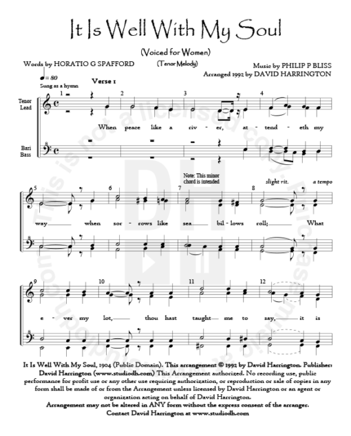 "It Is Well With My Soul" - women's 4-part chart