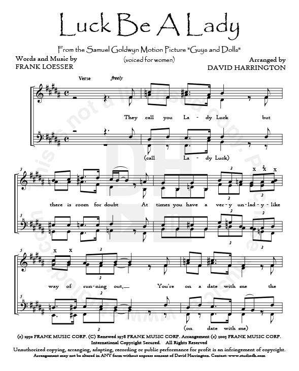 luck be a lady womens 4 part chart studiodh luck be a lady guys and dolls sheet music