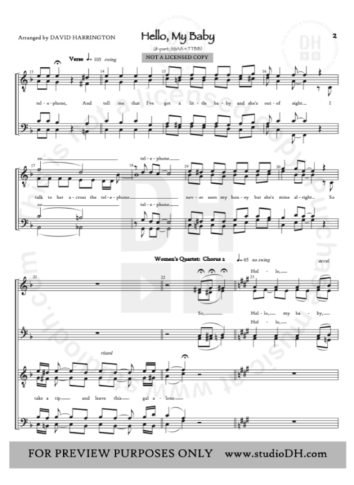 "Hello My Baby" - mixed 8-part chart - SSAATTBB